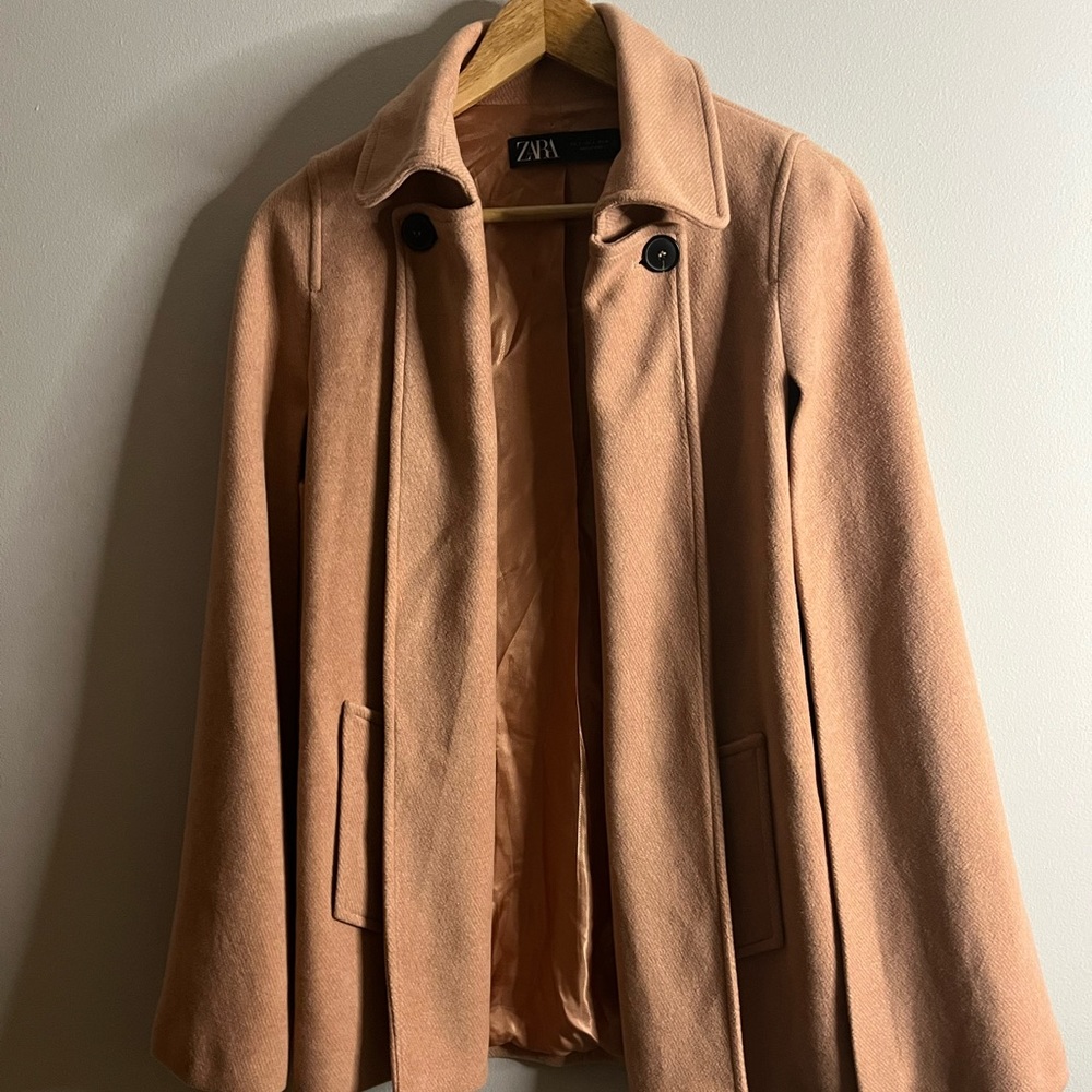 Zara Open Side Slits Short Cape Coat with Swing Flared Design. Size S